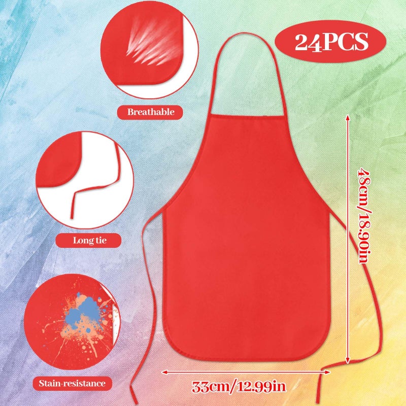 KUUQA 24 Pack Kids Art Aprons Bulk Red Children Painting Aprons Art Smocks for Craft Kitchen Classroom Painting Party Supplies - Image 2