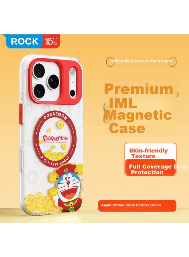Rock Doraemon Compatible With Apple Iphone 17 Pro Max Magnetic Airbag Shockproof Full-cover Semi-transparent Matte Cute Uni Premium Of Wealth Doraemon Phone Case - Image 1