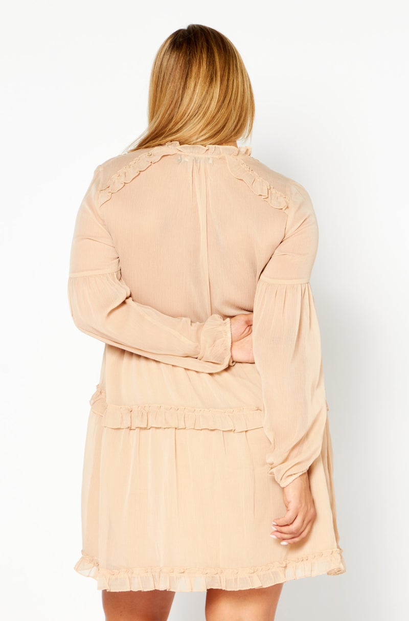 NA-KD Women Textured Chiffon Mini Dress, Beige - Image 3