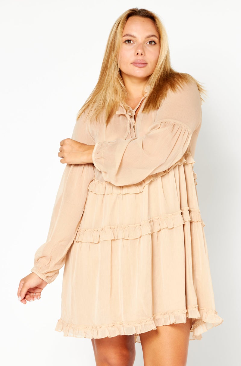 NA-KD Women Textured Chiffon Mini Dress, Beige - Image 1