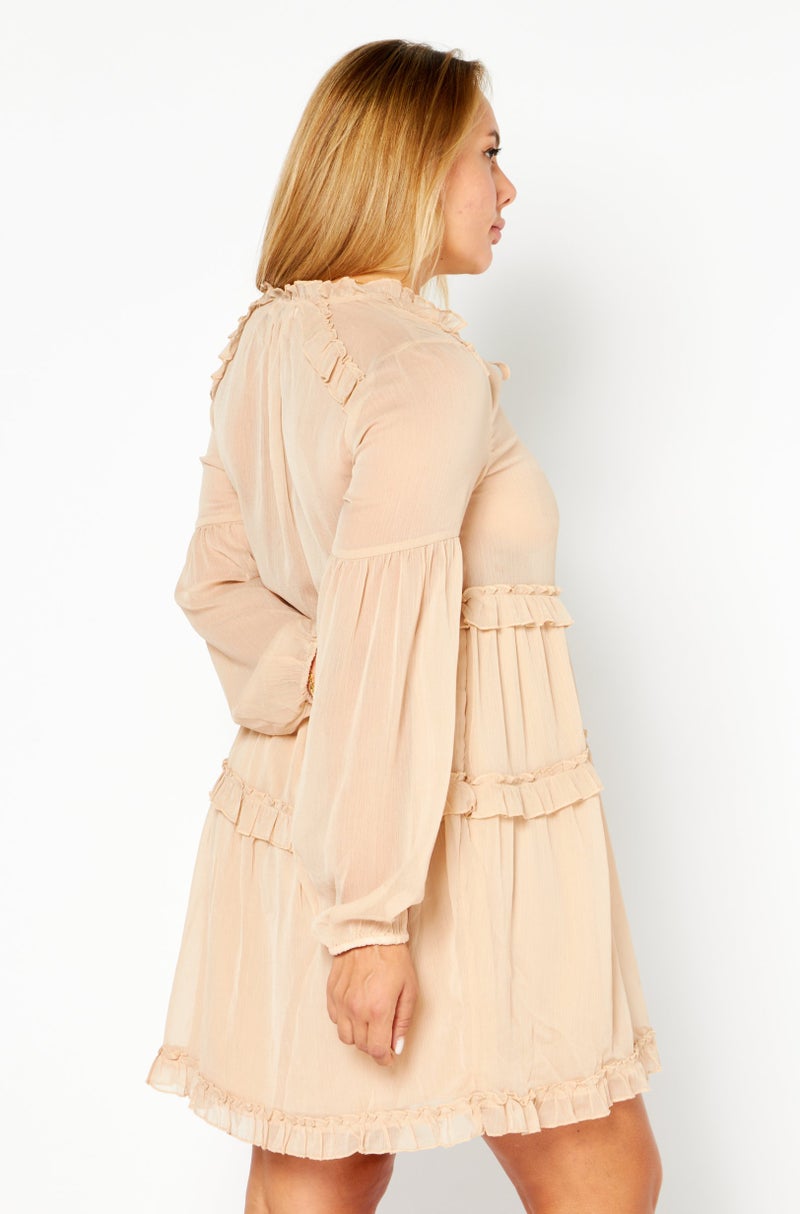 NA-KD Women Textured Chiffon Mini Dress, Beige - Image 4