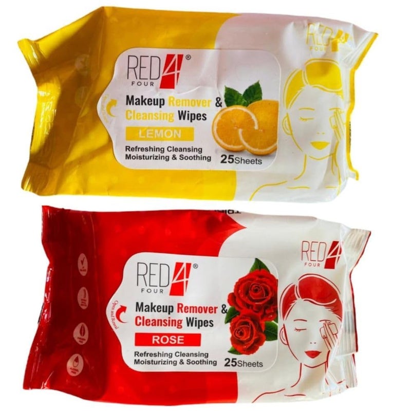 Clean Glow Makeup Remover Wipes Face Cleansing Wipes Hydrating Refreshing Makeup Remover Wipes 25 Sheets Red Yellow Pack Of 2 - Image 1