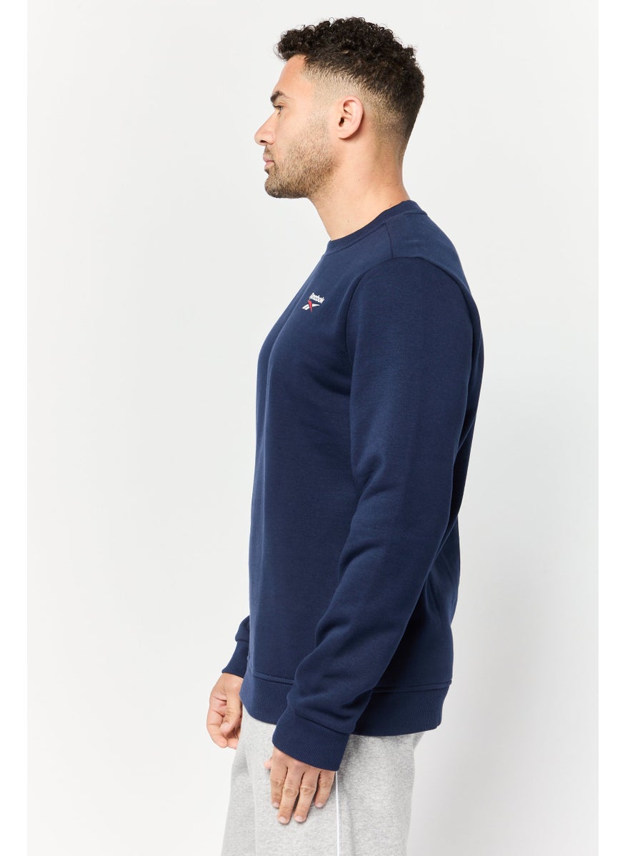 Reebok Men Sportswear Fit Long Sleeves Running Sweatshirt, Navy Blue  - Image 3
