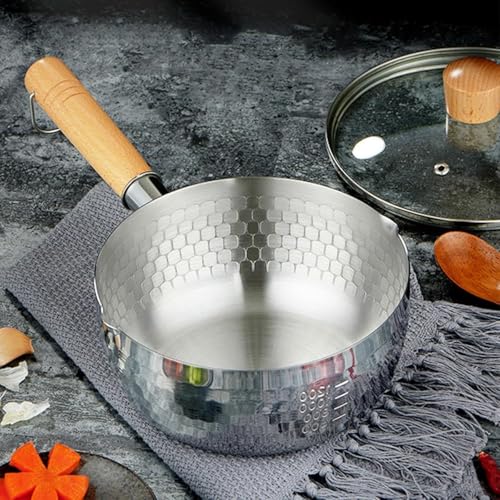 TRADY Stainless Steel Hammered Saucepan with Wooden Handle – Multipurpose Deep Pan for Boiling, Heating, Milk, Tea, Soup & Everyday Cooking - Image 3