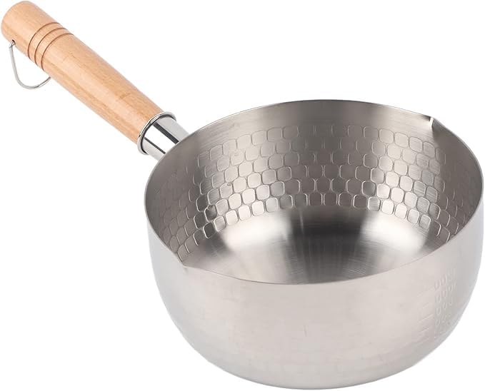 TRADY Stainless Steel Hammered Saucepan with Wooden Handle – Multipurpose Deep Pan for Boiling, Heating, Milk, Tea, Soup & Everyday Cooking - Image 1