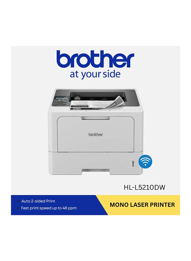 brother HL-L5210DW Monochrome Laser Printer With Duplex And WiFi Connectivity - White - Image 2