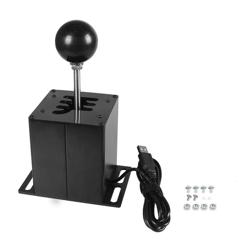 USB H Gear Shifter for PC Game: Stainless Steel Aluminum Alloy Micro Switch Sensors 50mm Ball Grip M-8 Rod Thread 1.4m Cable 8mm Screws Black - Image 1