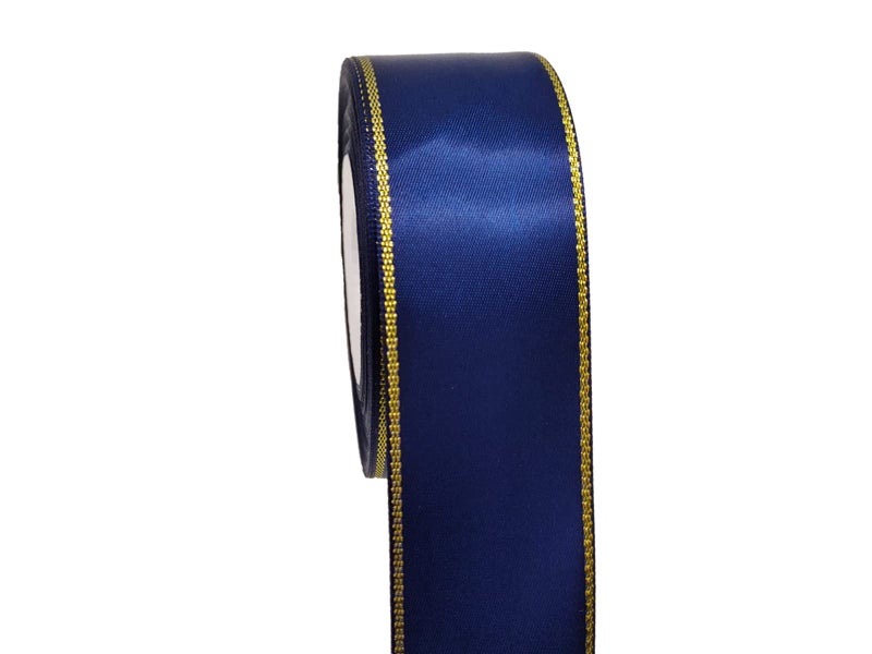 112 inch Navy Blue Satin Ribbon Roll with Golden Edge25 Yards Glitter Wide Continuous Double Faced Boutique Ribbon for Gift WrappingDIY CraftsSparkly PartyWeddingBaby Shower Decoration