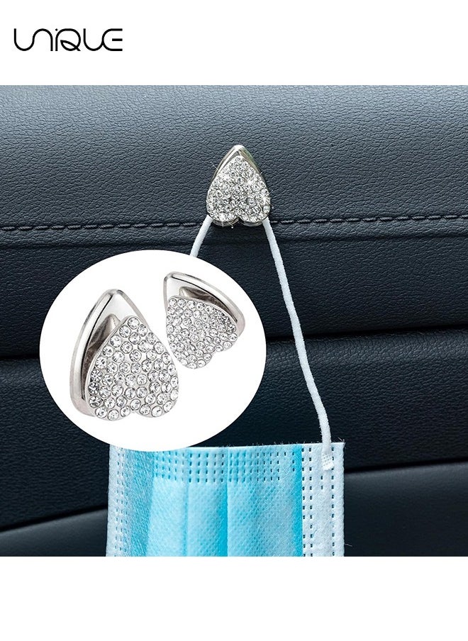 Unique - 4 PCS Bling Car Sticky Hook, Creative Diamond-Encrusted Love Multi-Functional Hanging Storage Hook, Key Mask Handbag Sunglasses Earphone Organizer, Universal Motors Interior Accessory (White) - Image 1