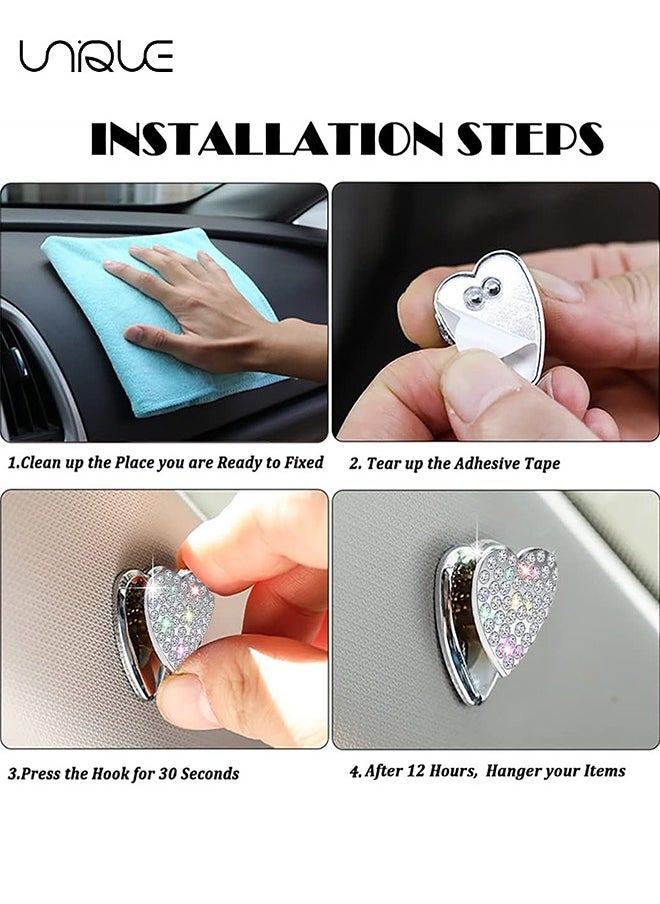 Unique - 4 PCS Bling Car Sticky Hook, Creative Diamond-Encrusted Love Multi-Functional Hanging Storage Hook, Key Mask Handbag Sunglasses Earphone Organizer, Universal Motors Interior Accessory (White) - Image 1