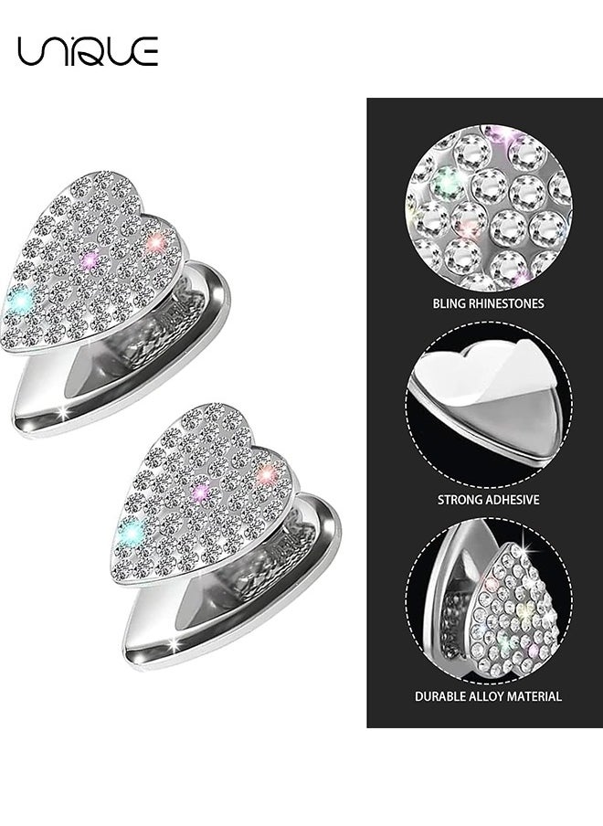 Unique - 4 PCS Bling Car Sticky Hook, Creative Diamond-Encrusted Love Multi-Functional Hanging Storage Hook, Key Mask Handbag Sunglasses Earphone Organizer, Universal Motors Interior Accessory (White) - Image 1