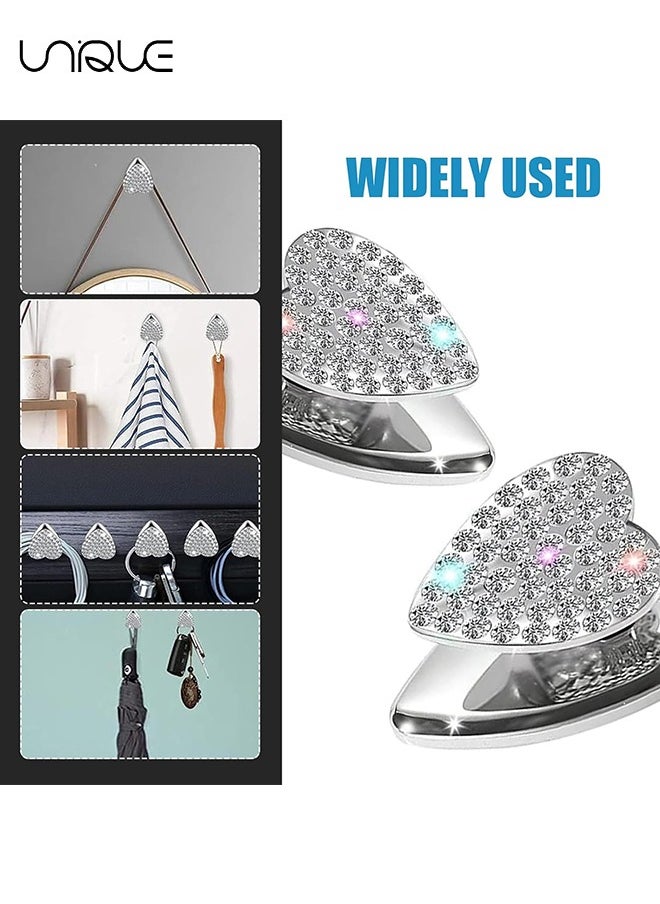 Unique - 4 PCS Bling Car Sticky Hook, Creative Diamond-Encrusted Love Multi-Functional Hanging Storage Hook, Key Mask Handbag Sunglasses Earphone Organizer, Universal Motors Interior Accessory (White) - Image 1