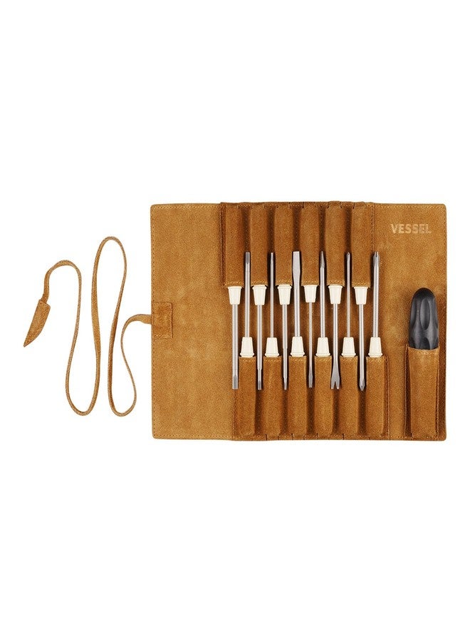 Vessel TD-812LR Screwdriver Set for Famidora 12 Phillips and Negative Hex, Kiri, Triangular Screws, Comes in Genuine Leather Wrapped Case - Image 1