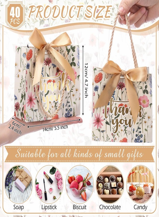 Moinchore 40 Pack Thank You Gift Bags with Handles Small Treat Boxes Thank You Party Favor Bags Mini Floral Gift Bags Bulk for Easter Wedding Birthday Party Supplies(Vintage Wild Floral) - Image 2