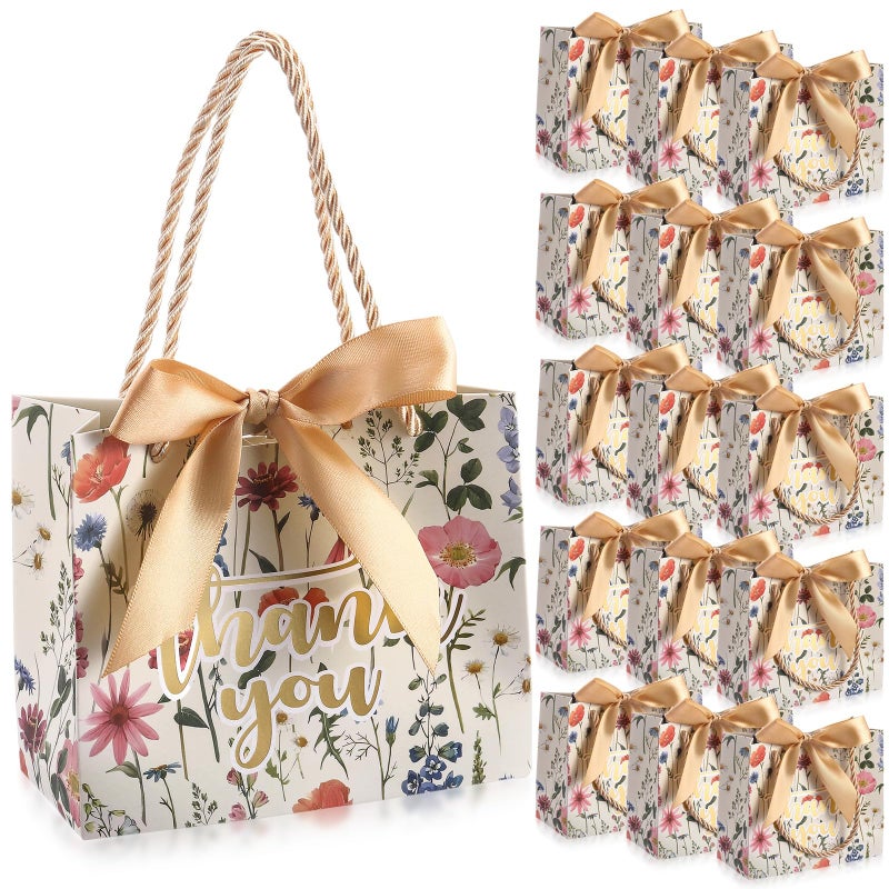 Moinchore 40 Pack Thank You Gift Bags with Handles Small Treat Boxes Thank You Party Favor Bags Mini Floral Gift Bags Bulk for Easter Wedding Birthday Party Supplies(Vintage Wild Floral) - Image 1
