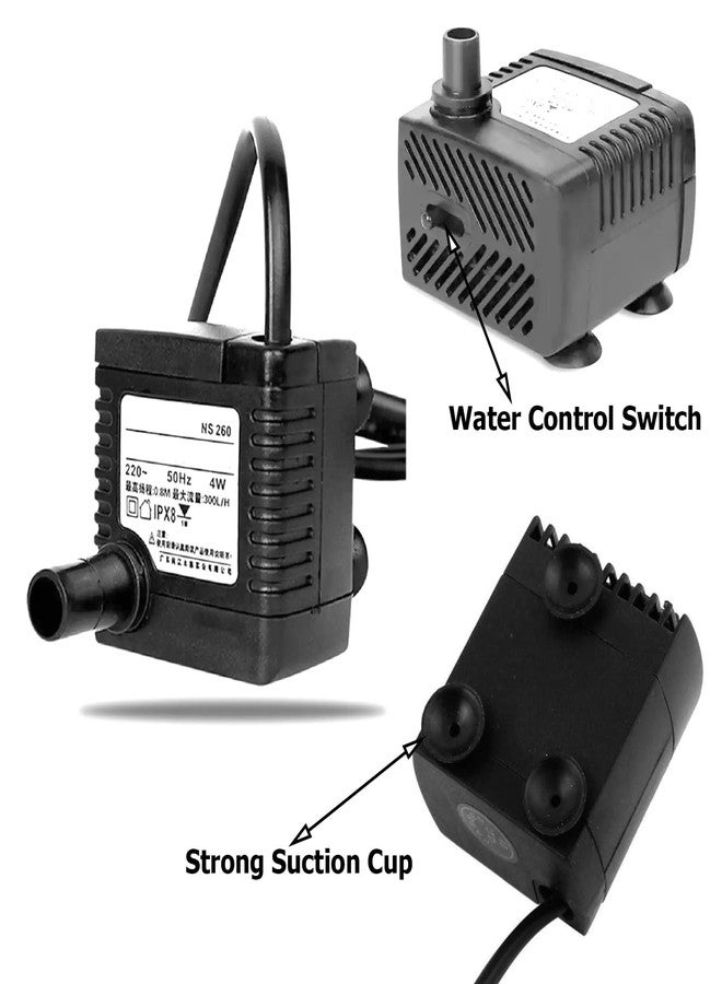 Smiling Pets Mini Water Fountain Pump 4W Small Submersible Pump for DIY Crafts Min Vertical Fountain and Aquarium/Fish Tank(Power:4W, H.MAX:0.8M, Flow Rate:300L/H) - Image 2