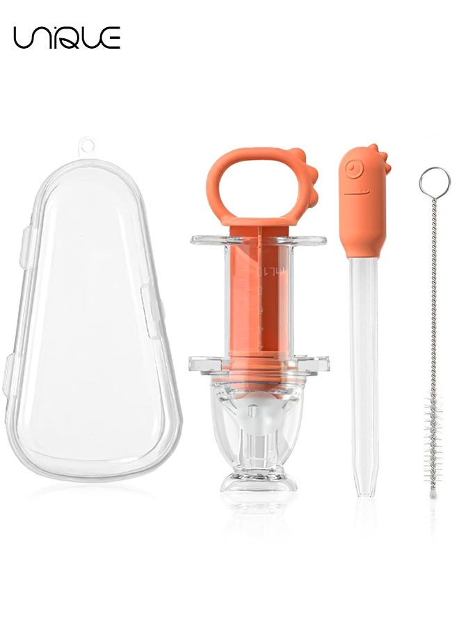 Unique 4 Pcs Baby Medicine Dispenser Kit - Dropper with Measurement Marks - Baby Medicine Feeder with Nipple - Cleaning Stick and Storage Box - Baby Feeder Dispenser for Medicine Juice - Orange  - Image 1