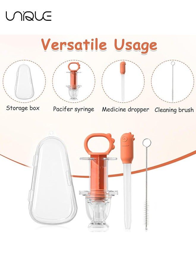 Unique 4 Pcs Baby Medicine Dispenser Kit - Dropper with Measurement Marks - Baby Medicine Feeder with Nipple - Cleaning Stick and Storage Box - Baby Feeder Dispenser for Medicine Juice - Orange  - Image 2