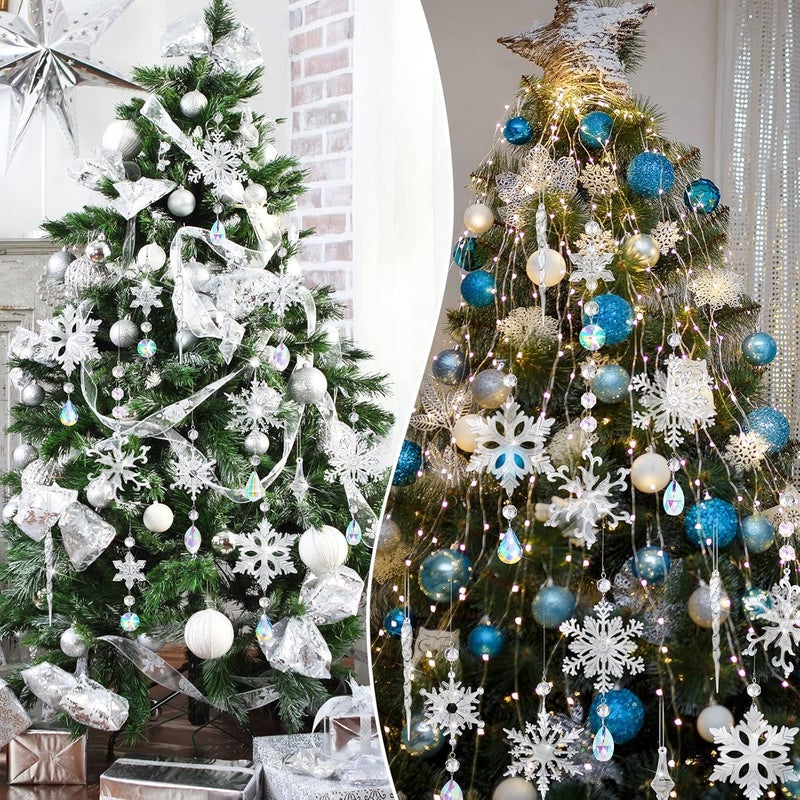 Queekay 24 Pcs Crystal Christmas Ornaments for Christmas Tree Acrylic Christmas Snowflake Decorations Snowflake Icicle Drop Ornaments Set with Silver Rope for Xmas Christmas Tree Hanging Winter Party - Image 3
