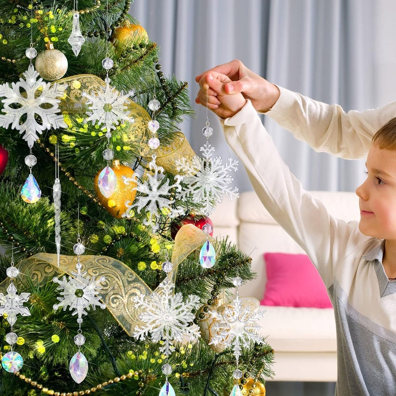 Queekay 24 Pcs Crystal Christmas Ornaments for Christmas Tree Acrylic Christmas Snowflake Decorations Snowflake Icicle Drop Ornaments Set with Silver Rope for Xmas Christmas Tree Hanging Winter Party - Image 5