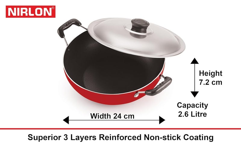 Nirlon Nirlon NonStick Aluminium Cookware Set 3Pieces Red 26mm_FP13_DKDB_UP  - Image 3