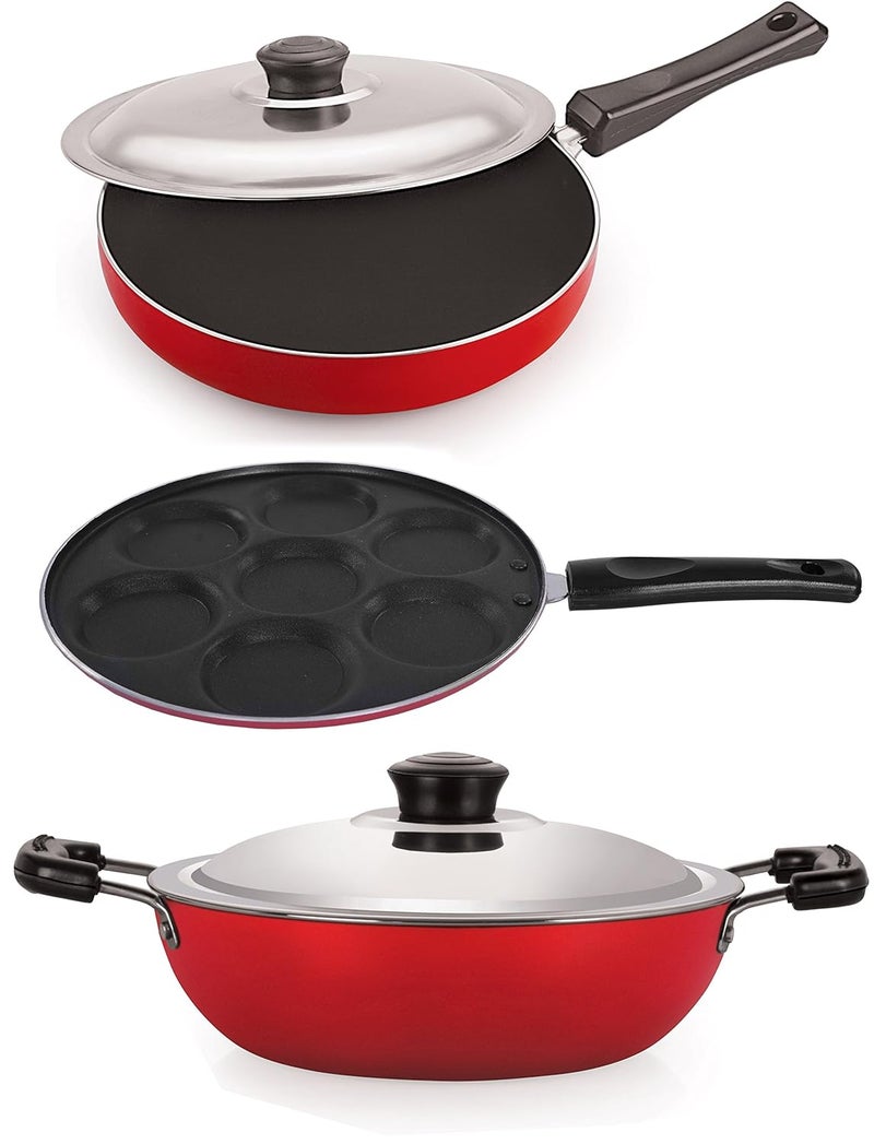Nirlon Nirlon NonStick Aluminium Cookware Set 3Pieces Red 26mm_FP13_DKDB_UP  - Image 1
