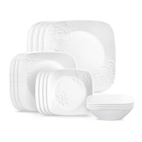 Corelle طقم أدوات المائدة كوريل تشاريش 16 قطعة، خدمة لـ 4 أشخاص، 8 أطباق و8 سلطانيات، مقاوم للكسر والتشقق، كوريل الأبيض - Image 3