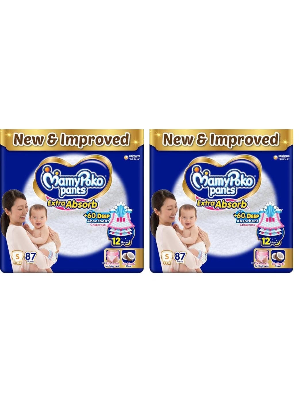 MamyPoko Pants Extra Absorb Baby Diapers, Small (S), 87 Count, 4-8kg (Pack of 2)