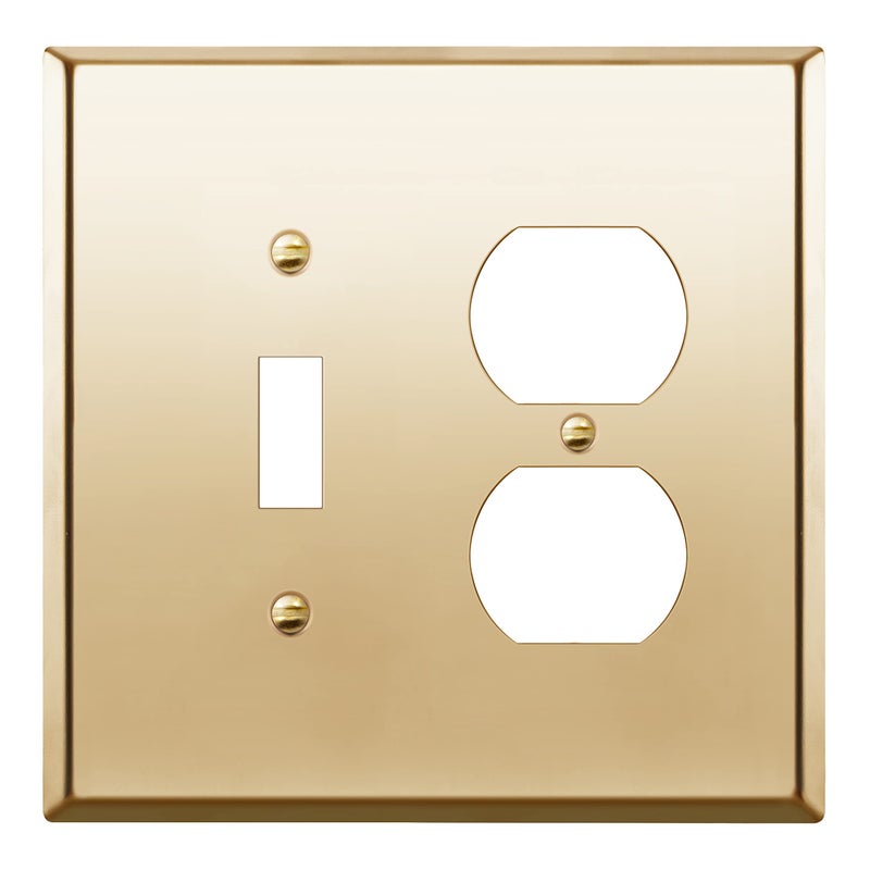 LIDER Combination Toggle Switch and Duplex Receptacle Metal Wall Plate Corrosion Resistant MidSize 2Gang 488 x 492 201 Stainless Steel LMWP1121MPB Polished Brass