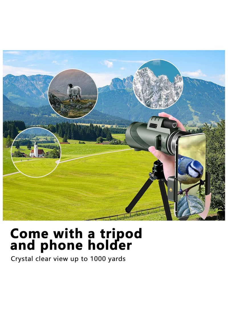 Generic Monocular Telescope HD Power Smartphone Night Vision Compact Monocular for Smartphone Adapter Portable Telescope with Tripod for Bird Watching  - Image 2