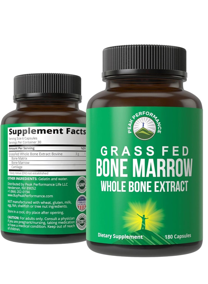 بيك بيرفورمانس نخاع العظم من الأبقار التي تتغذى على العشب - مكمل غذائي من خلاصة العظام الكاملة، 180 كبسولة، 30 حصة - Image 1