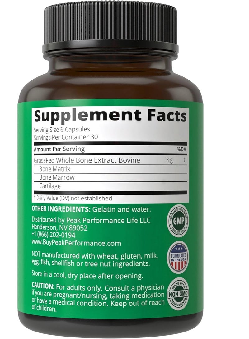 بيك بيرفورمانس نخاع العظم من الأبقار التي تتغذى على العشب - مكمل غذائي من خلاصة العظام الكاملة، 180 كبسولة، 30 حصة - Image 2