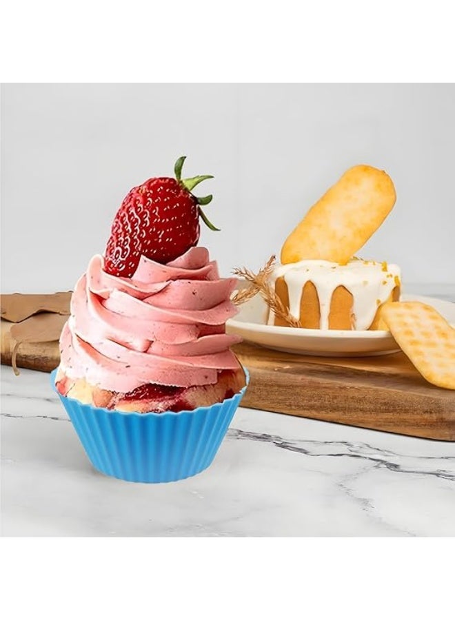12 PCS Multicolored Silicone Cupcake Baking Cups, Reusable Muffin Liners Easy Clean Non-Stick Cupcakes for Party, Gift (Round) - Image 3