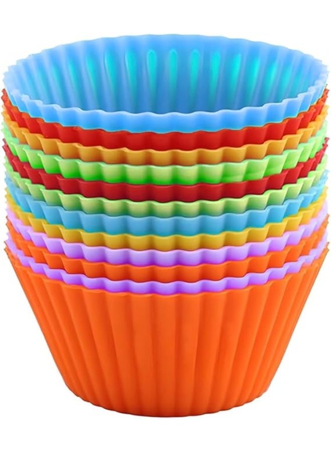 12 PCS Multicolored Silicone Cupcake Baking Cups, Reusable Muffin Liners Easy Clean Non-Stick Cupcakes for Party, Gift (Round) - Image 1