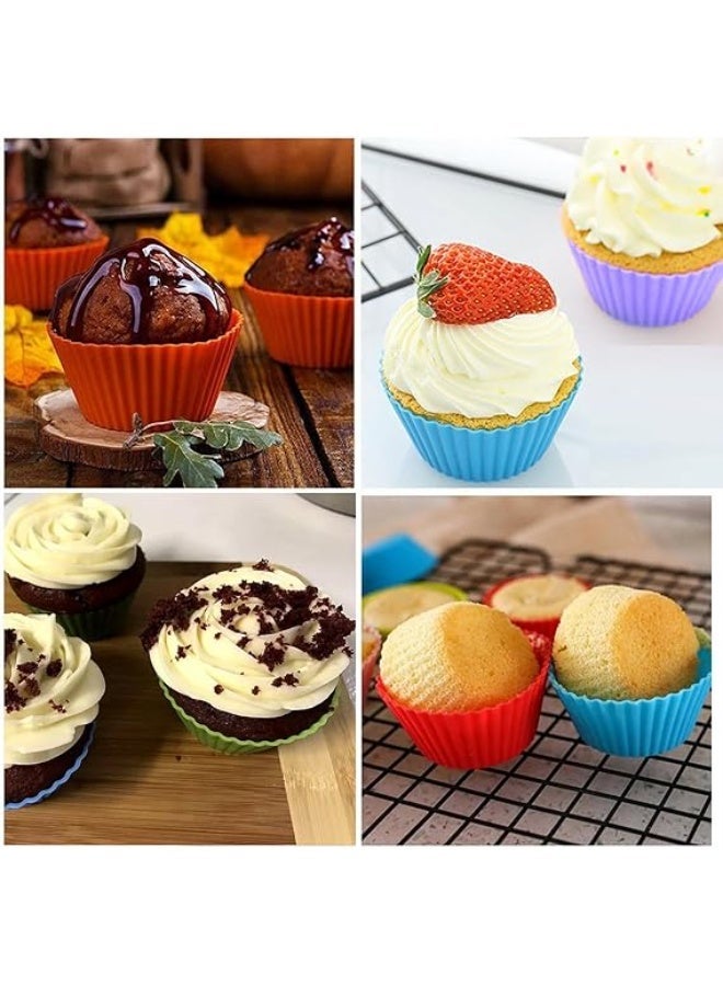12 PCS Multicolored Silicone Cupcake Baking Cups, Reusable Muffin Liners Easy Clean Non-Stick Cupcakes for Party, Gift (Round) - Image 2