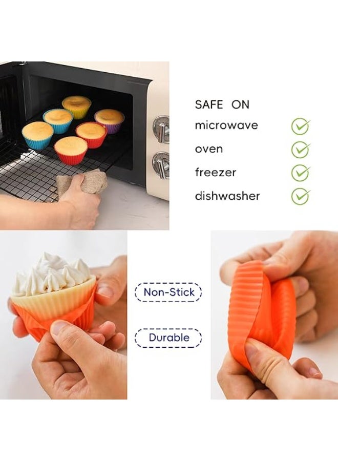12 PCS Multicolored Silicone Cupcake Baking Cups, Reusable Muffin Liners Easy Clean Non-Stick Cupcakes for Party, Gift (Round) - Image 4