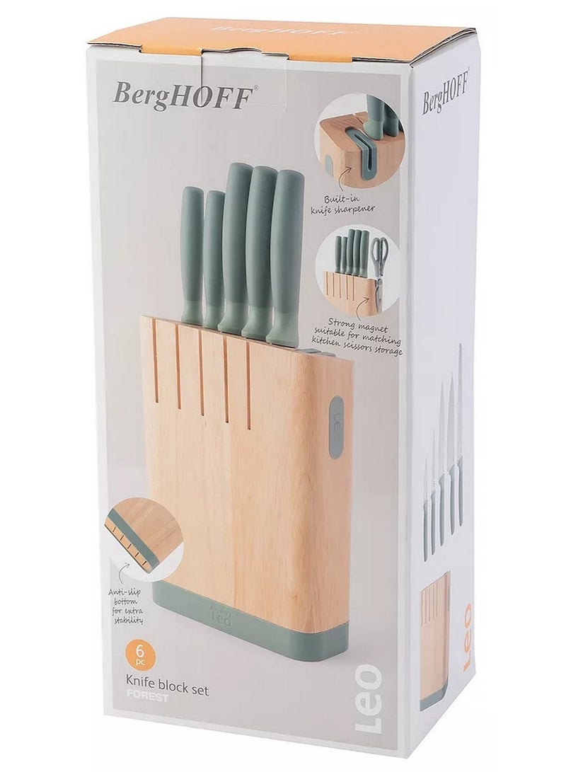 Berghoff Leo Forest Stainless Steel Knife Block Set Magnet Holder Integrated 6 Pcs - Image 1