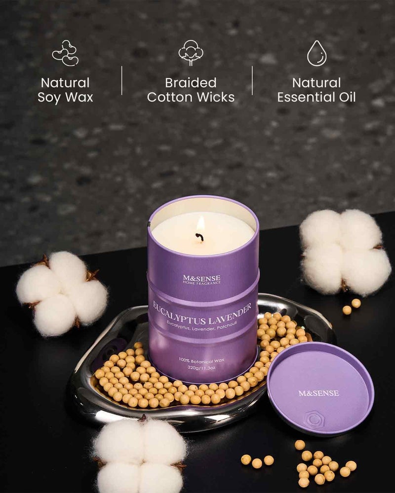M&SENSE Eucalyptus Lavender Scented Candles Natural Non Toxic, Aromatherapy Candle for Stress Relief Meditation Relaxing, Housewarming Gifts for Women Men, 11.3oz 70 Hour Long Burning - Image 3