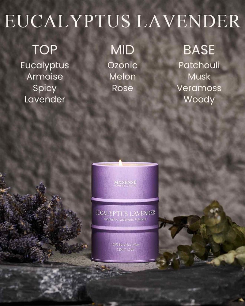 M&SENSE Eucalyptus Lavender Scented Candles Natural Non Toxic, Aromatherapy Candle for Stress Relief Meditation Relaxing, Housewarming Gifts for Women Men, 11.3oz 70 Hour Long Burning - Image 2