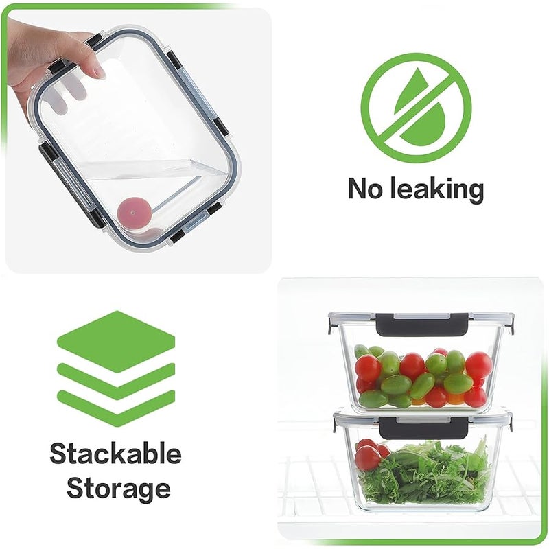 HOMBERKING حاويات تخزين طعام زجاجية من هومبركينج، علب بينتو محكمة الغلق مع اغطية محكمة الغلق مانعة للتسرب للميكروويف والفرن والفريزر وغسالة الصحون، خالية من البيسفينول ايه، قطعتين - Image 5