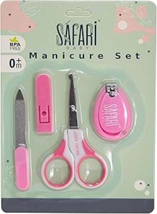 Safari baby nail care kit scissor, clippers and nail file pink 4 piece