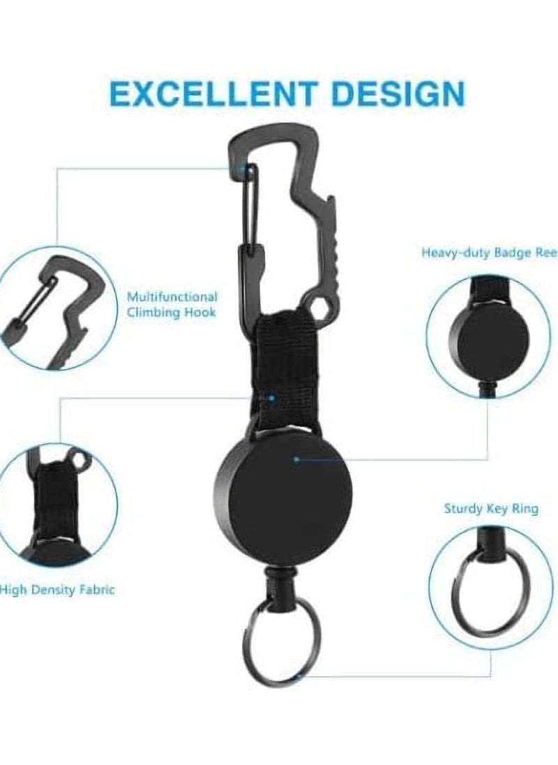 SYOSI - 3 Pieces Retractable Keyring Heavy-Duty Key Chain Black Extendable Key Chain Retractable Badge Holder Reel Key Lanyard Reel Key Chain Retractable Badge Holder - Image 1