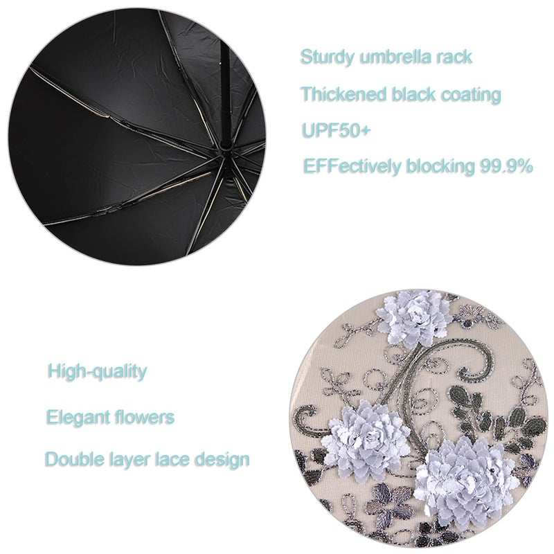 ShaqMars lace parasol umbrella Folding Anti-uv Sunshade Vintage Embroidered Sun Protection (Green) - Image 3