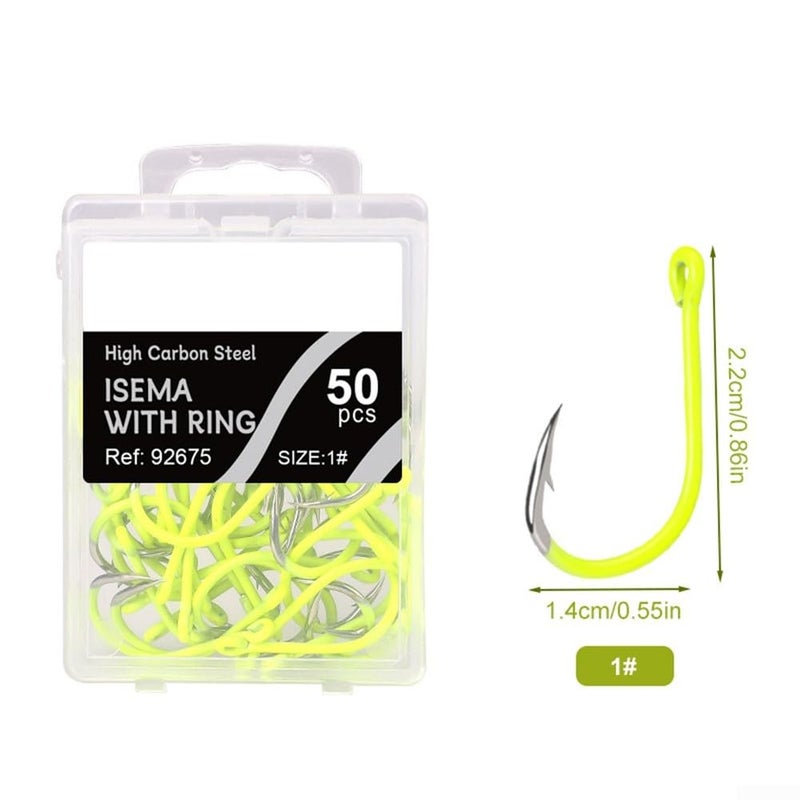 Fluorescent Barbed Fishing Hooks Set 50pcs High Carbon Steel Size 7 For Carp And Sea Angling - Image 5