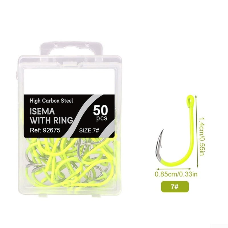 Fluorescent Barbed Fishing Hooks Set 50pcs High Carbon Steel Size 7 For Carp And Sea Angling - Image 3