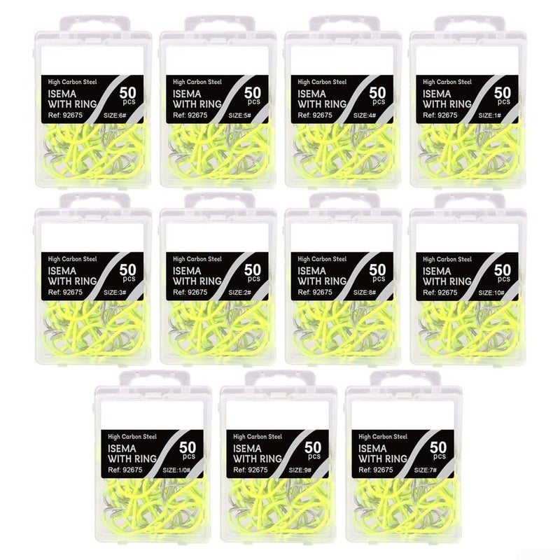 Fluorescent Barbed Fishing Hooks Set 50pcs High Carbon Steel Size 7 For Carp And Sea Angling - Image 2