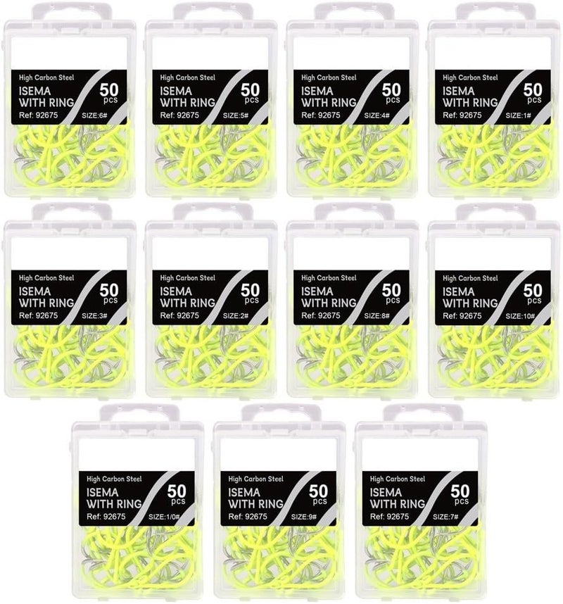 Fluorescent Barbed Fishing Hooks Set 50pcs High Carbon Steel Size 7 For Carp And Sea Angling - Image 1