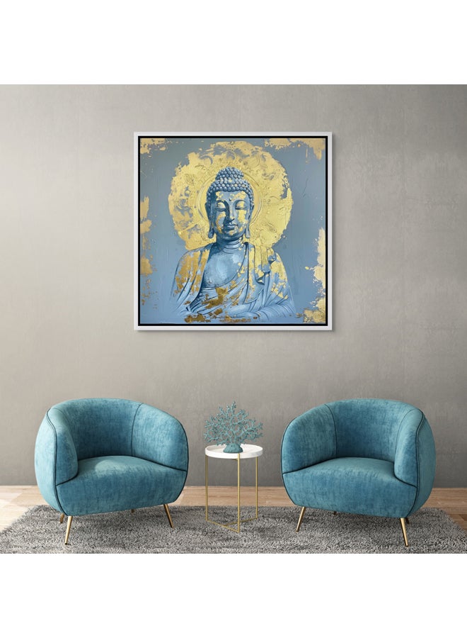 Art Decor Framed Canvas Gold and Blue Buddha Square Spiritual Meditative Print Wall Décor for Home Living Room Bedroom Office Gifting - Image 3
