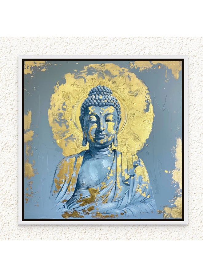 Art Decor Framed Canvas Gold and Blue Buddha Square Spiritual Meditative Print Wall Décor for Home Living Room Bedroom Office Gifting - Image 1