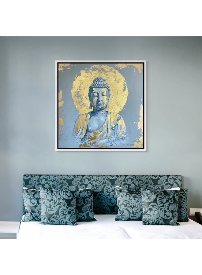 Art Decor Framed Canvas Gold and Blue Buddha Square Spiritual Meditative Print Wall Décor for Home Living Room Bedroom Office Gifting - Image 2